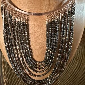 VINTAGE RUNWAY HEIDI Elegant Black Beaded Necklace GOLD BLACK TONE BLING